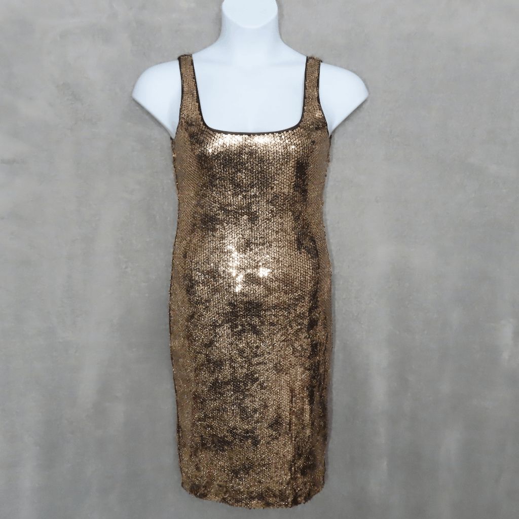 Bardot Sequin Neve Sheath Sleeveless Dress In Gold Foil Size 8